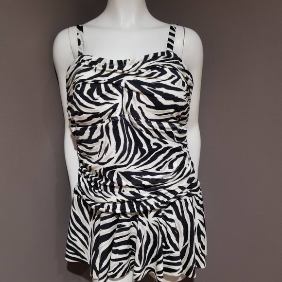 Lauren Ralph Lauren Plus Size Skirted One Piece Swimsuit Zebra Print - Picture 2 of 16